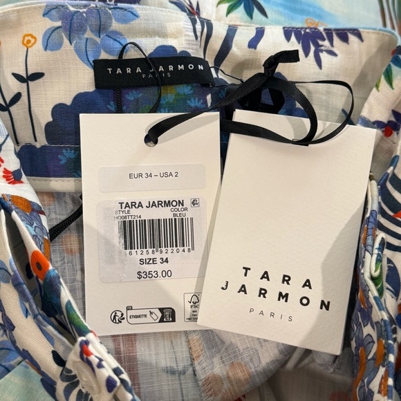 Tara Jarmon NWT Belted Shelby 100% Cotton Blue Floral Printed High Waist Shorts - Picture 13 of 16